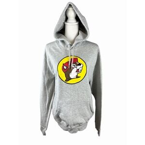 Buc-Ees Hoodie Sweatshirt Unisex Sz L Gray Bucees Beaver Logo Pullover (P1)